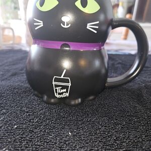 Tim Hortons Black Cat Mug with Purple Accent